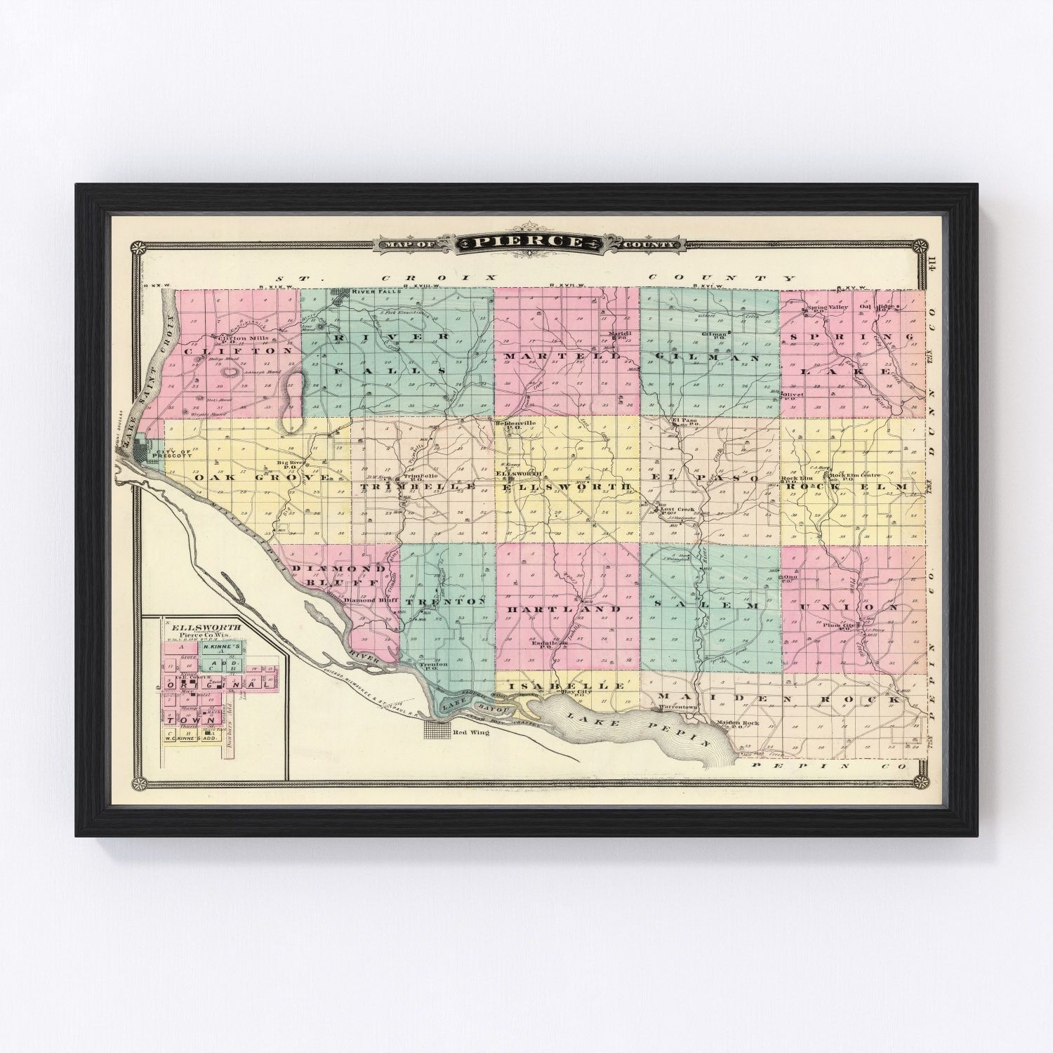 Vintage map of Pierce County, Wisconsin, 1878