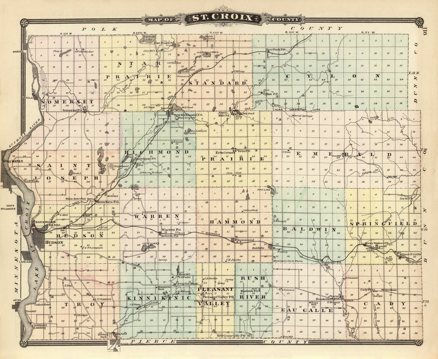 Vintage Map of St. Croix County, Wisconsin, 1878