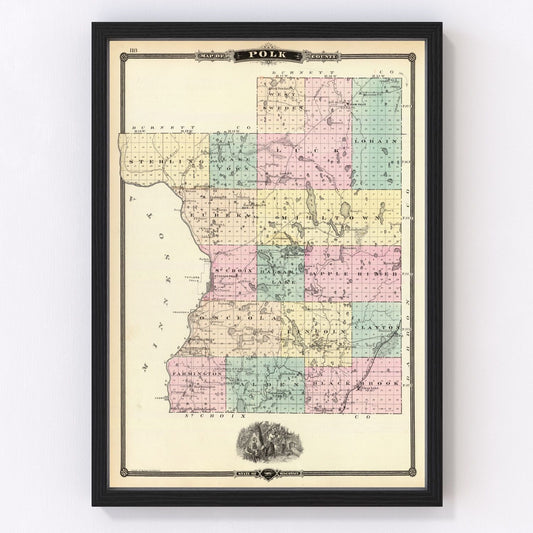 vintage map of Polk County, Wisconsin, 1878