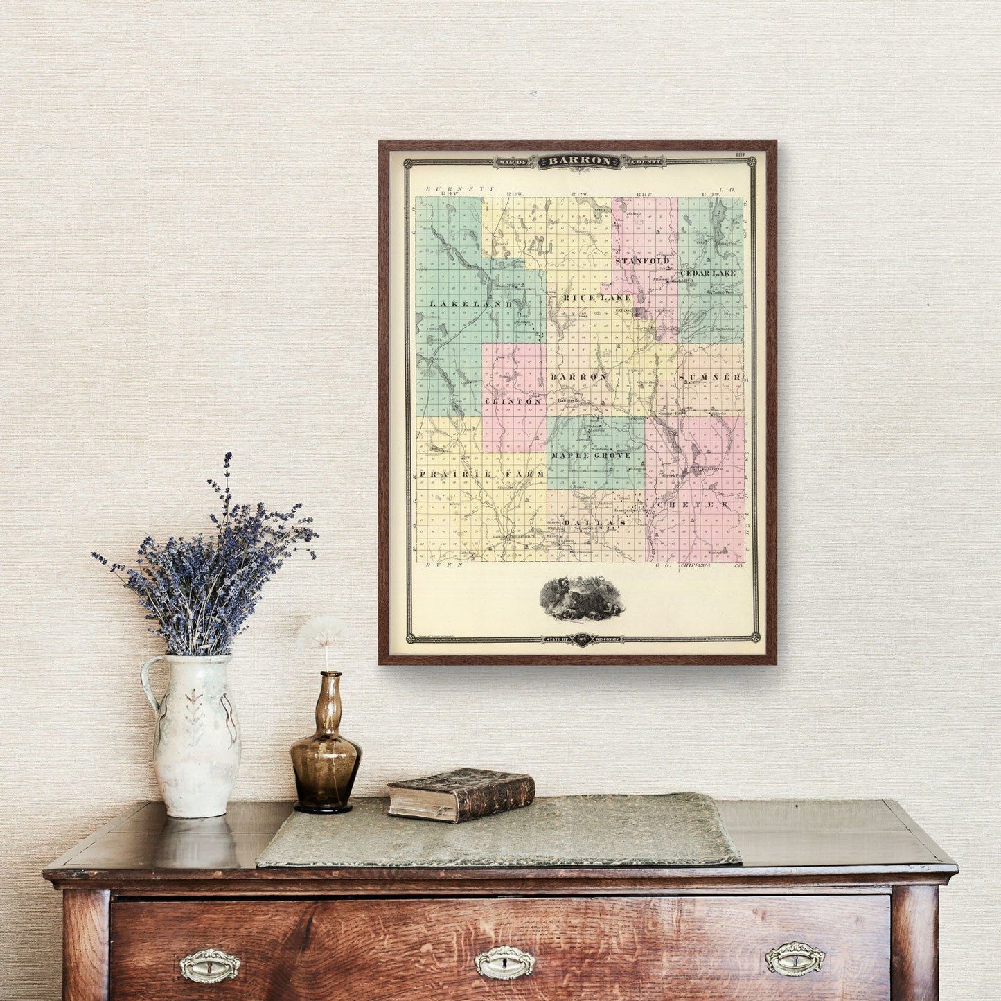 Vintage Map of Barron County, Wisconsin, 1878