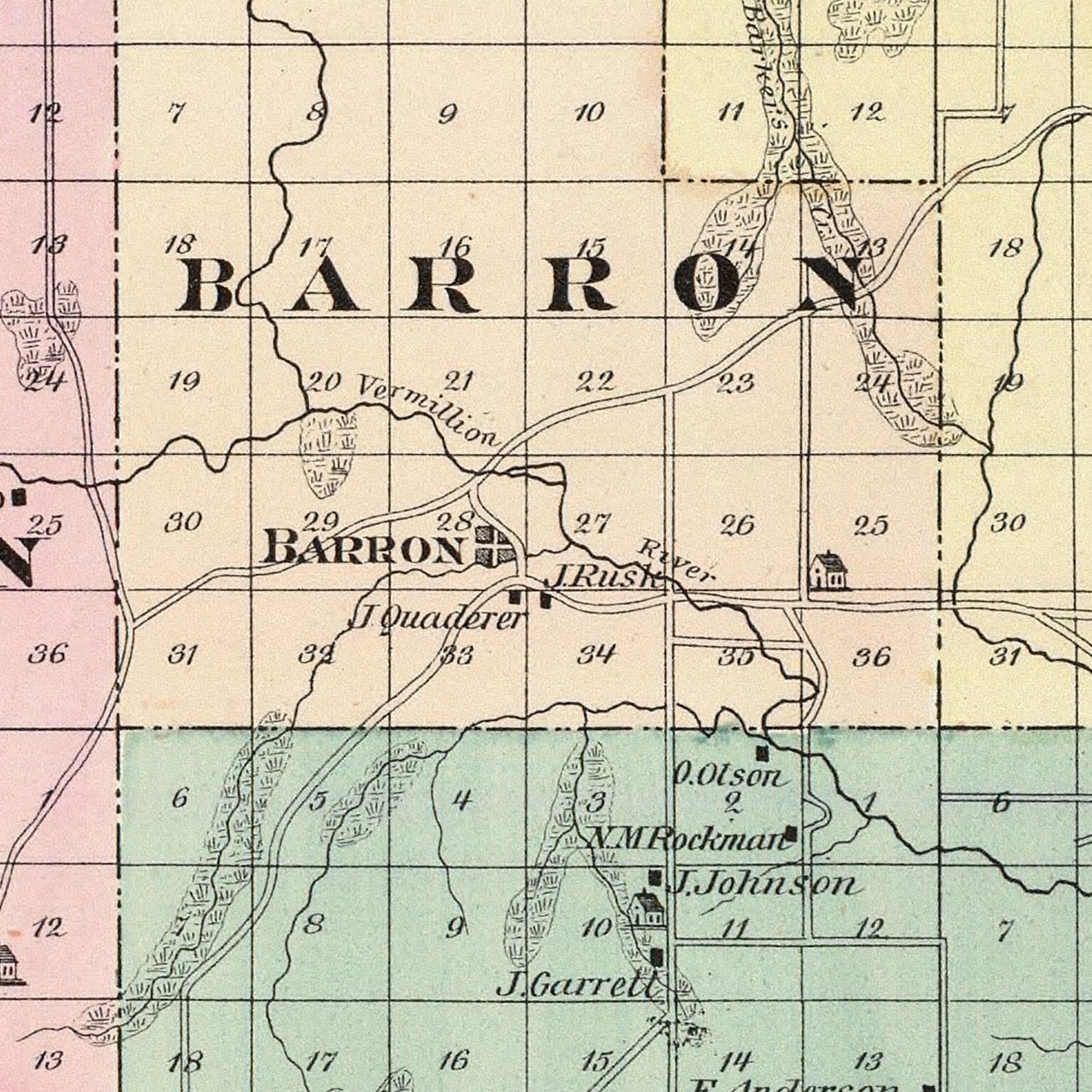 Vintage Map of Barron County, Wisconsin, 1878