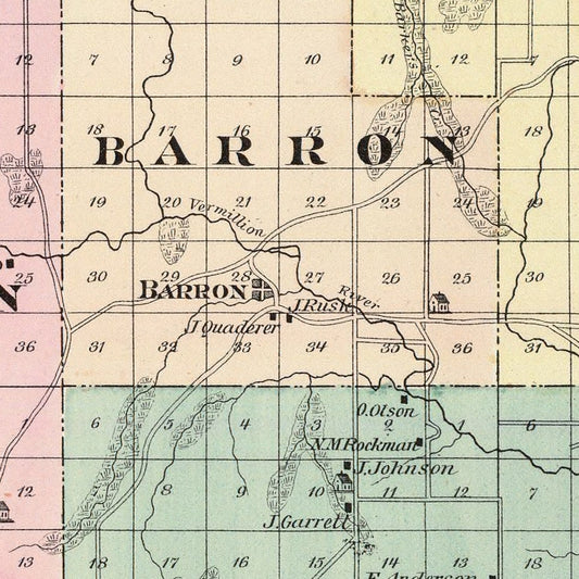 Vintage Map of Barron County, Wisconsin, 1878