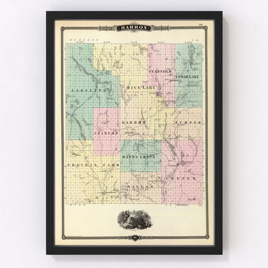 Vintage map of Barron County, Wisconsin, 1878