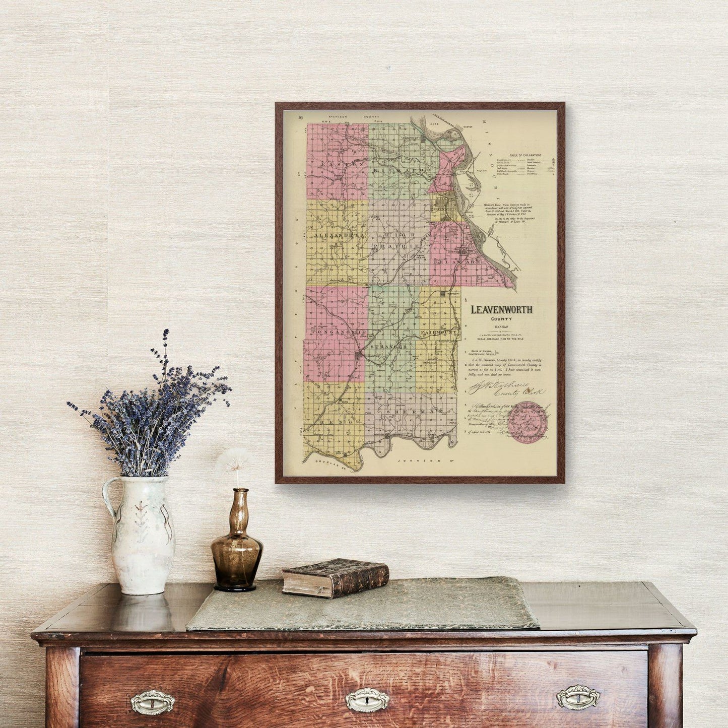 Vintage Map of Leavenworth County, Kansas, 1887