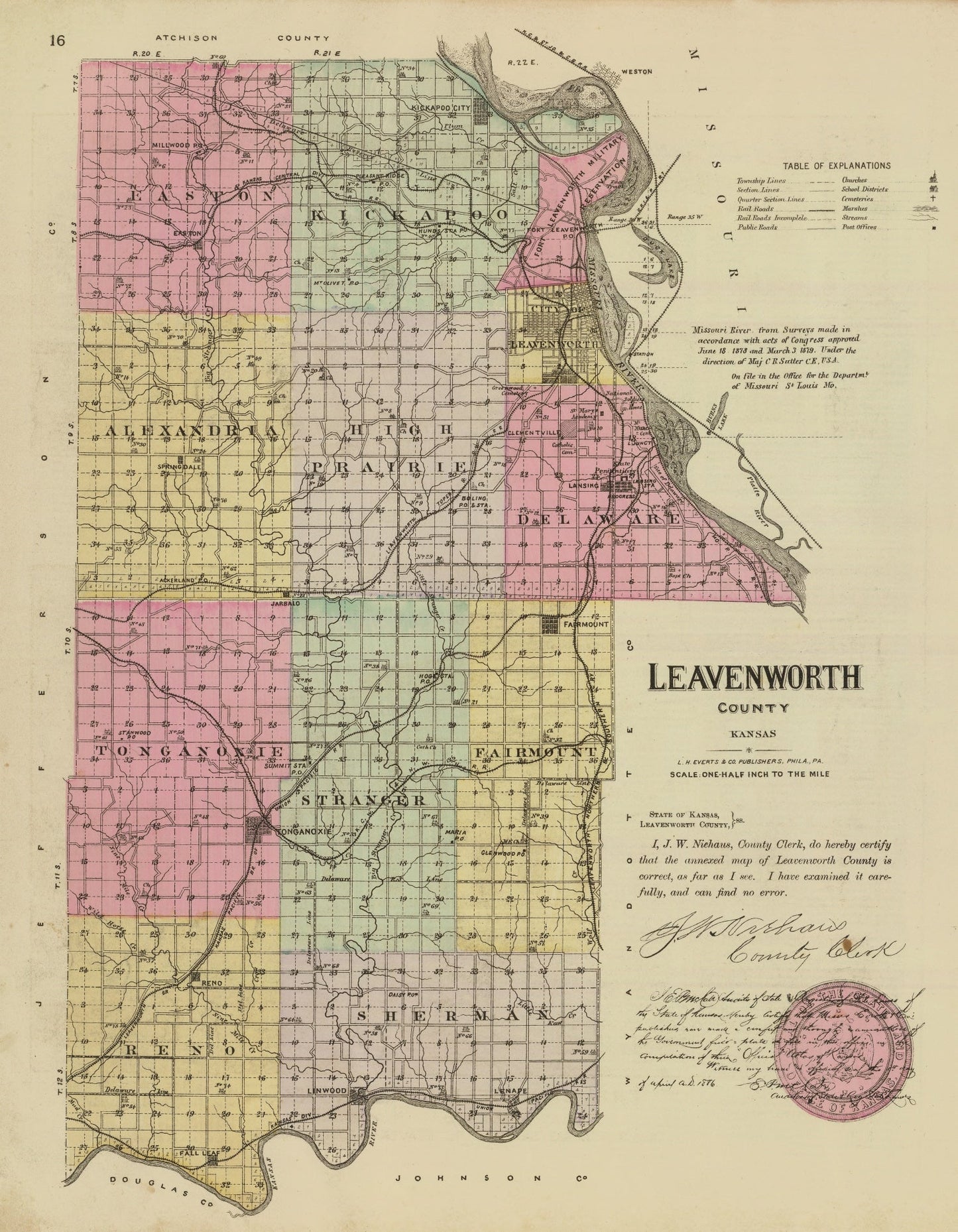 Vintage Map of Leavenworth County, Kansas, 1887