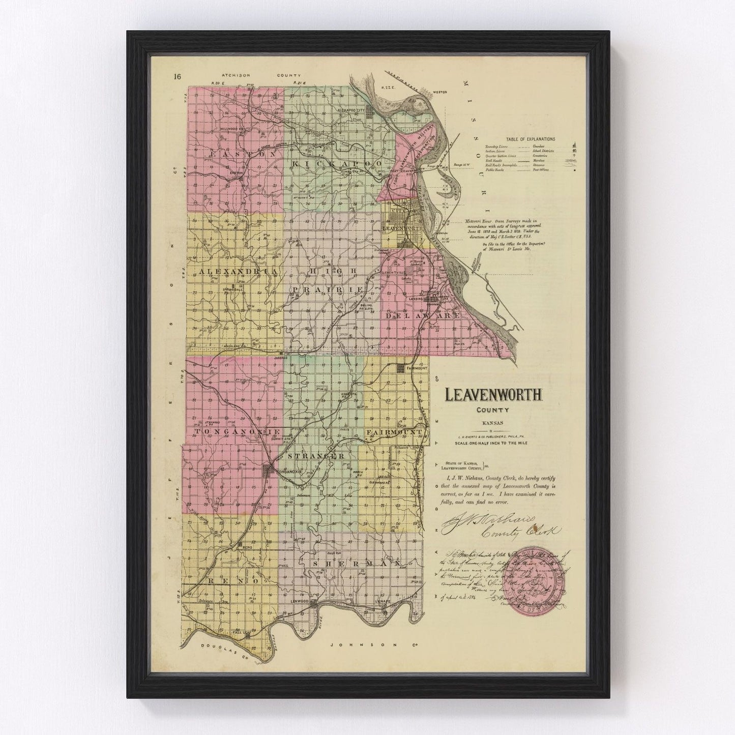 Vintage map of Leavenworth County, Kansas, 1887