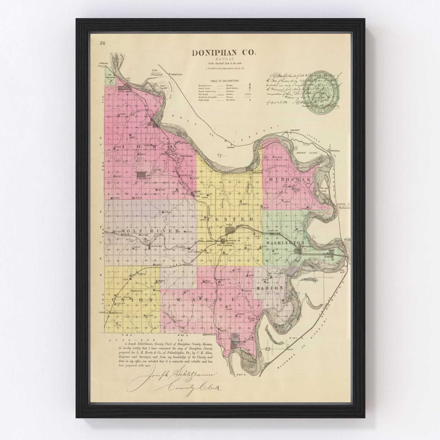 vintage map of Doniphan County, Kansas, 1887