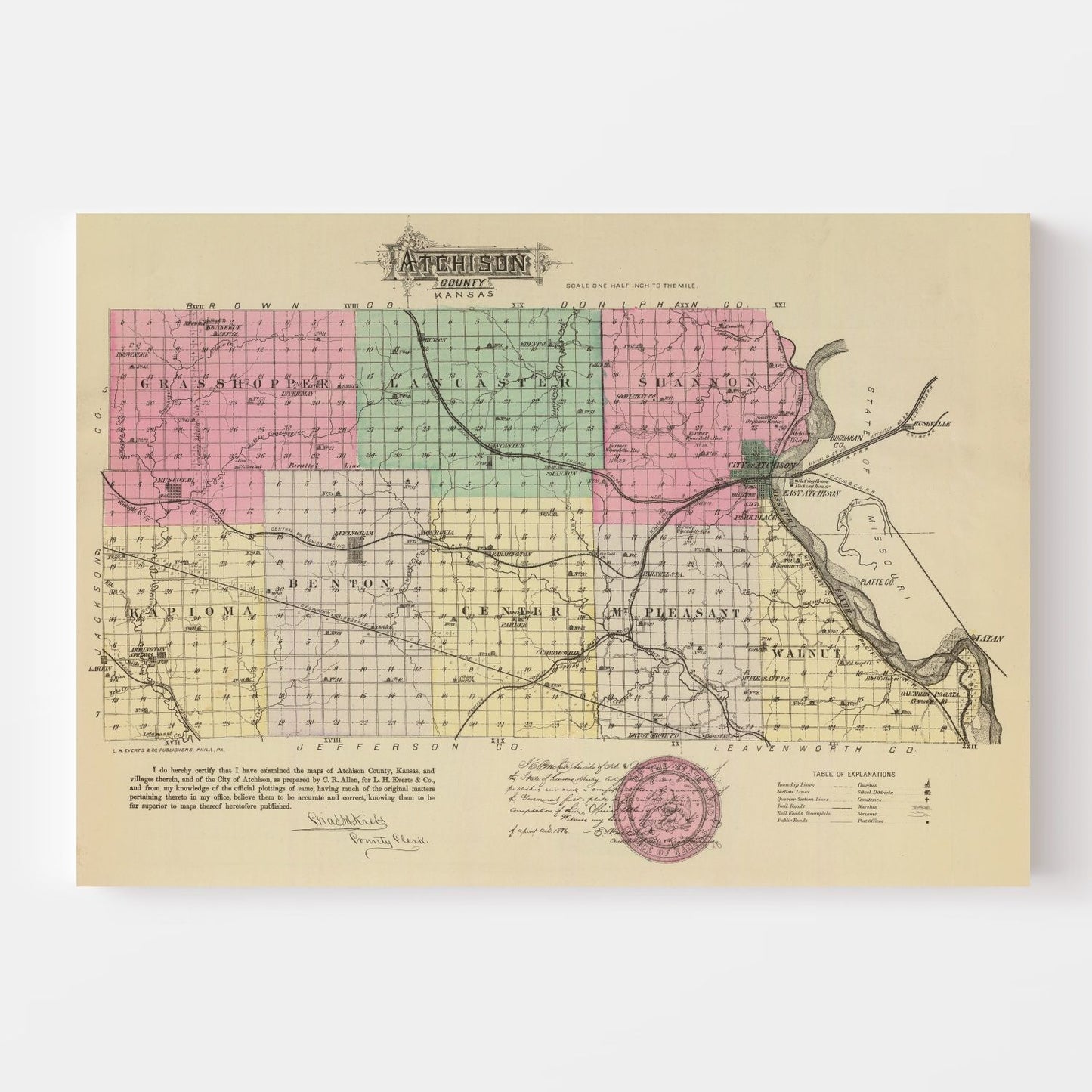 Vintage Map of Atchison County, Kansas, 1887