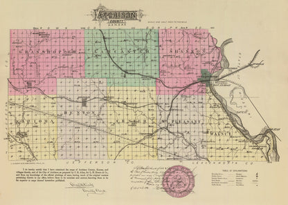 Vintage Map of Atchison County, Kansas, 1887