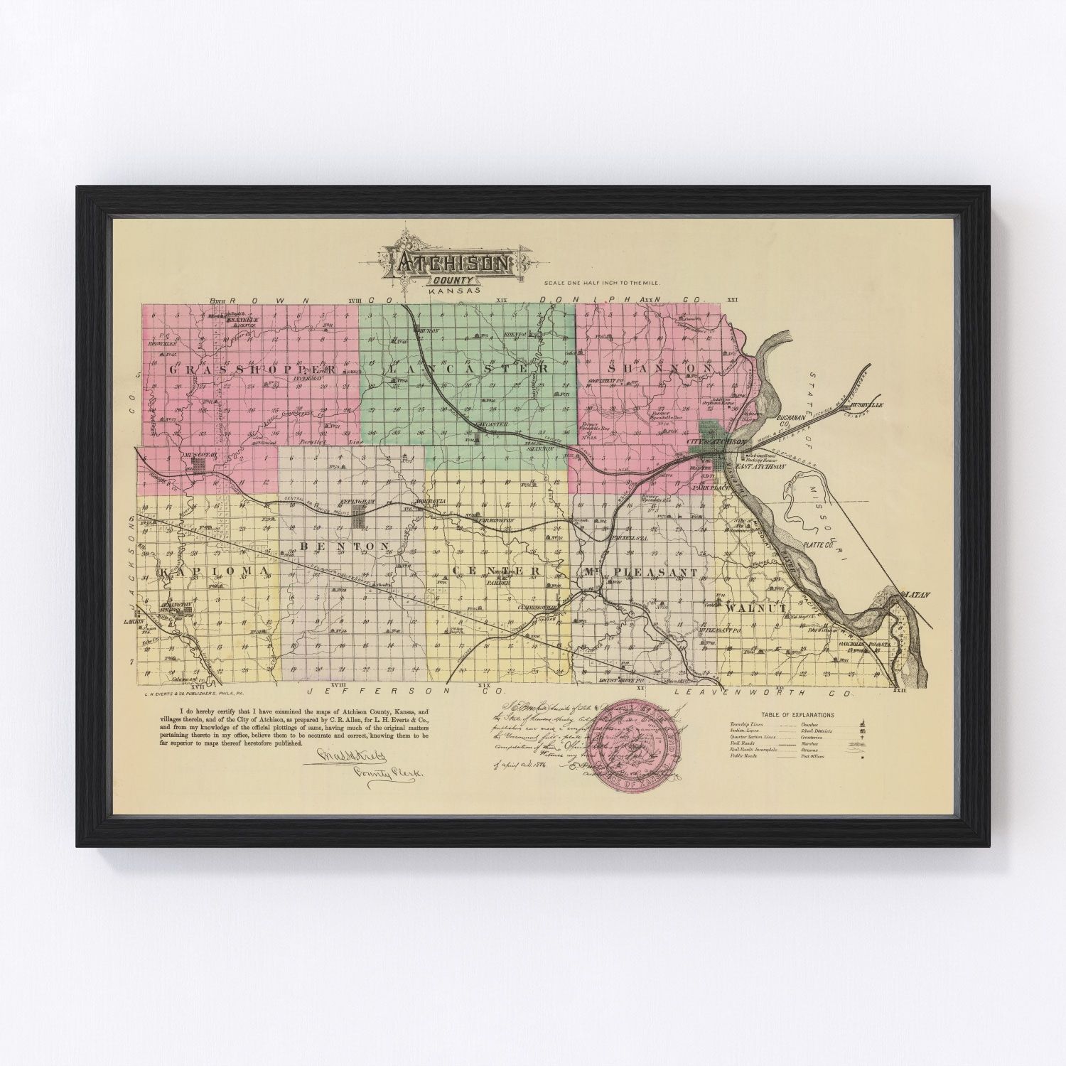 vintage map of Atchison County, Kansas, 1887, wheat boom era