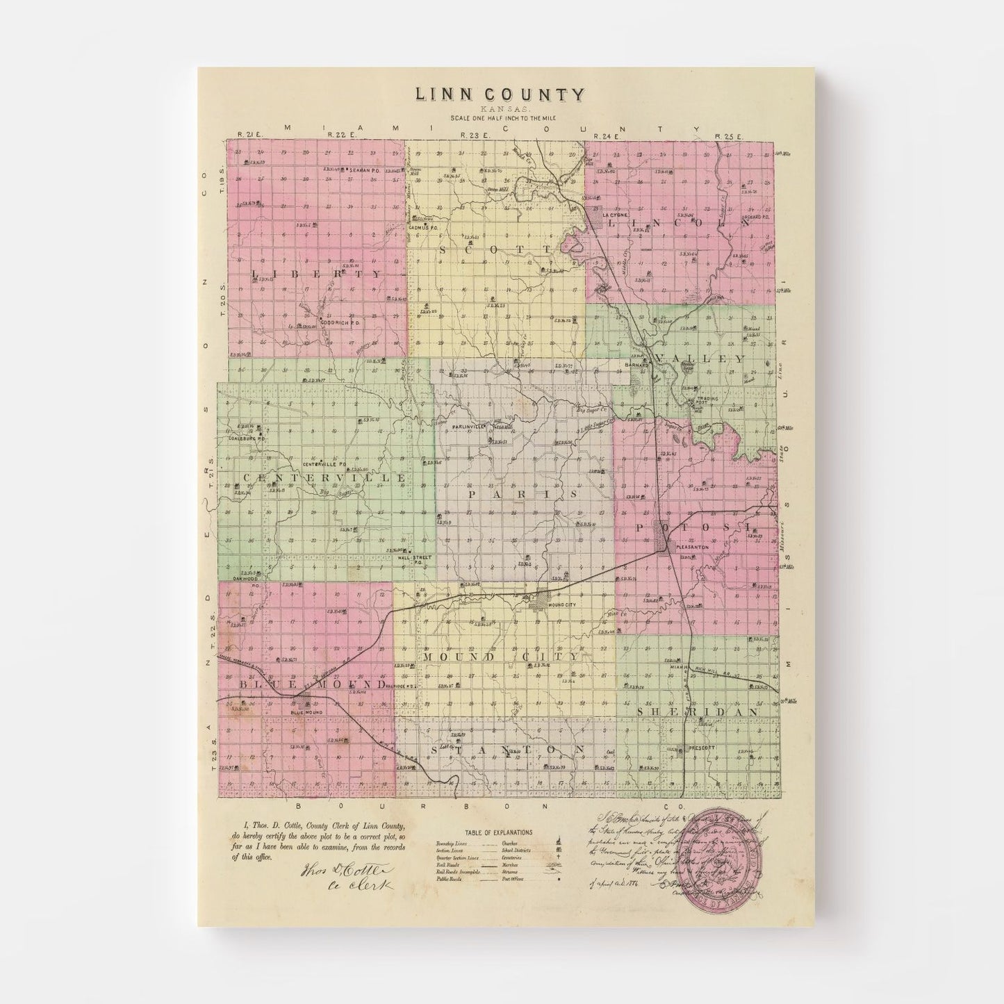Vintage Map of Linn County, Kansas, 1887