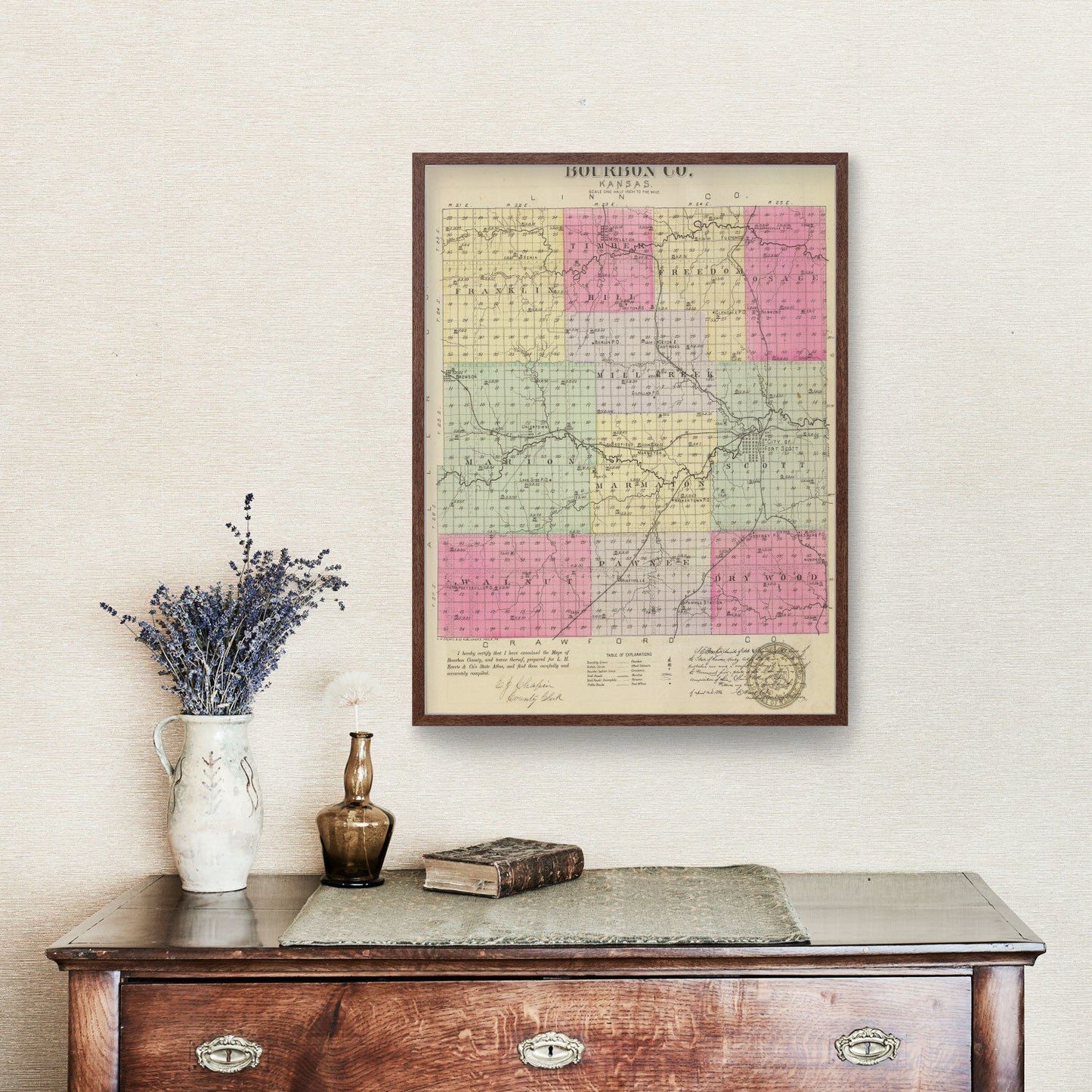 Vintage Map of Bourbon County, Kansas, 1887