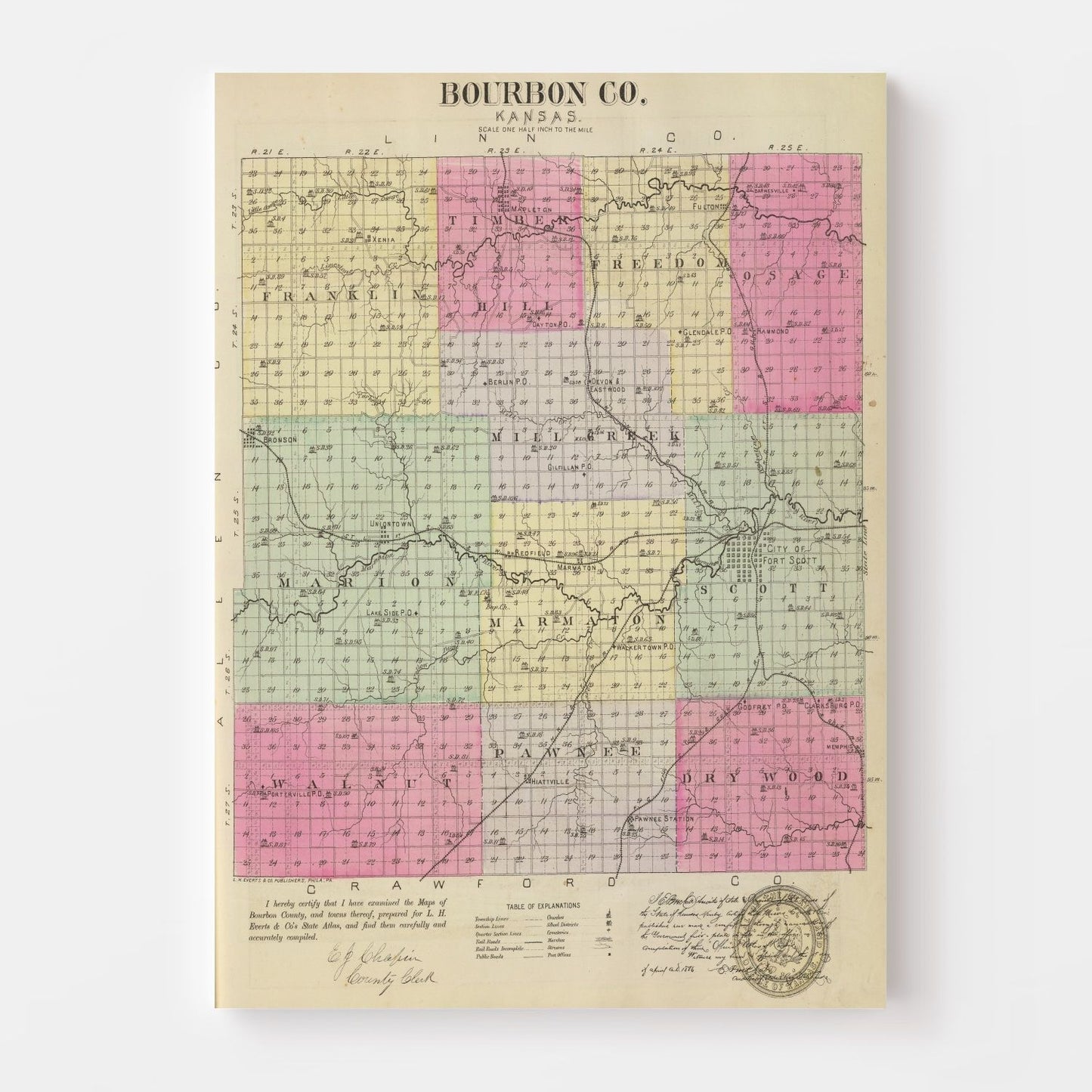 Vintage Map of Bourbon County, Kansas, 1887