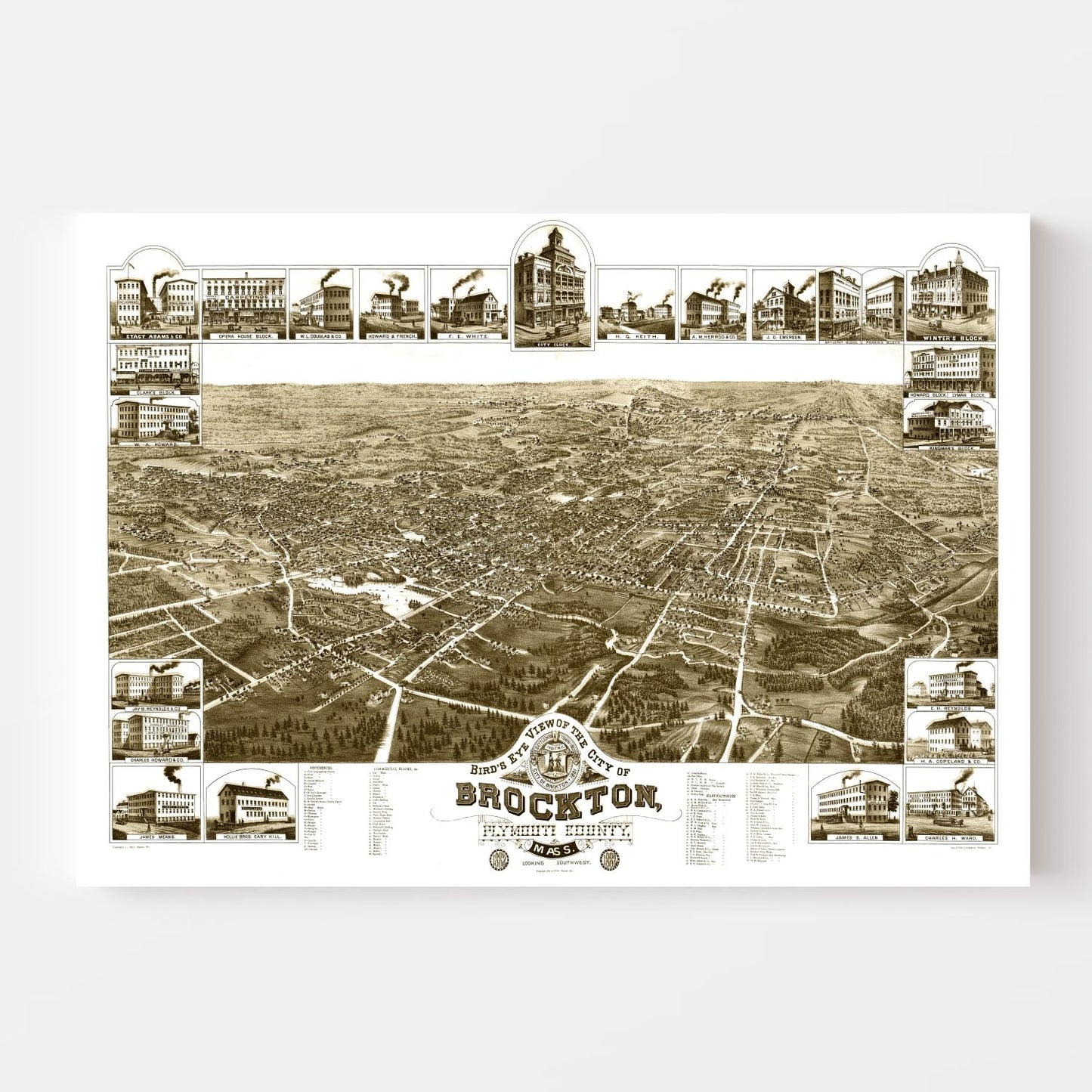 Vintage Map of Brockton, Massachusetts 1882 Wall Art