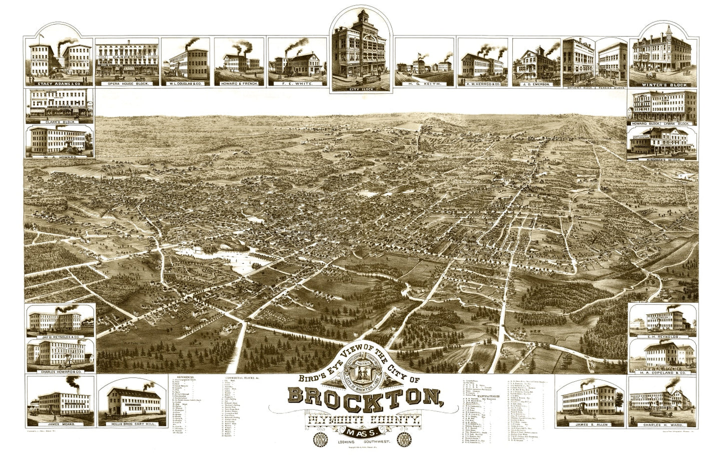 Vintage Map of Brockton, Massachusetts 1882 Wall Art