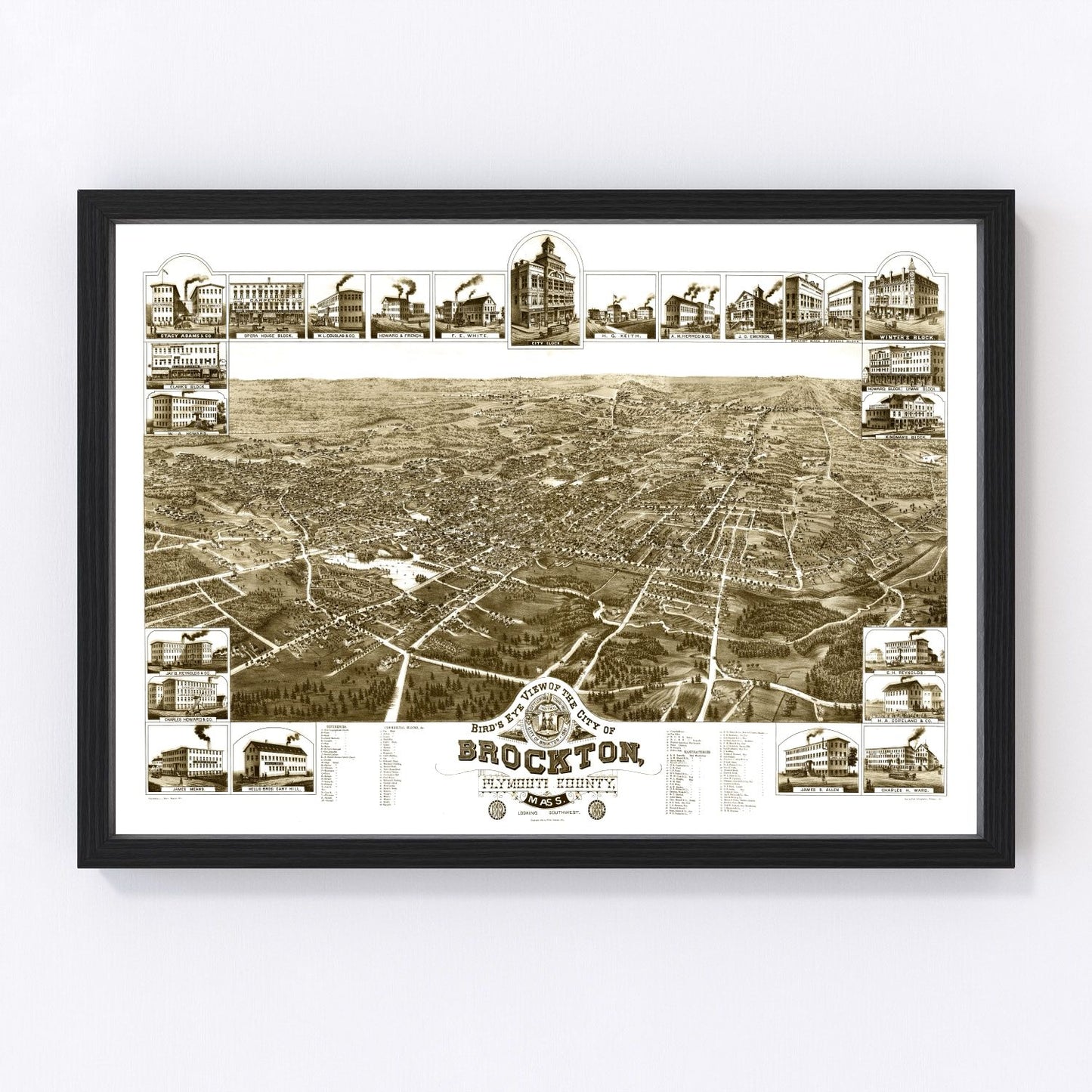 vintage map of Brockton Massachusetts 1882, restored print wall art