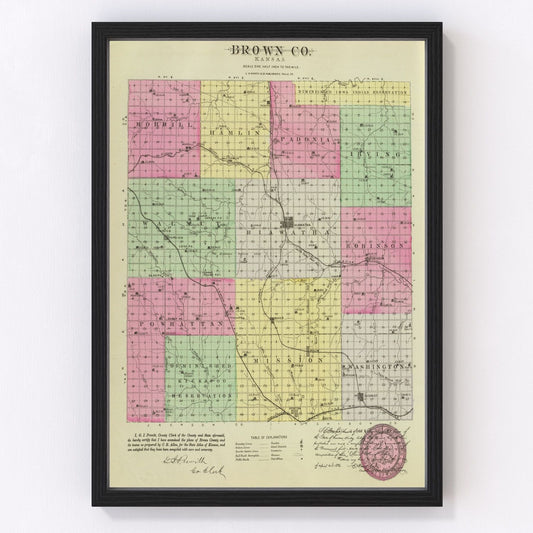 Vintage map of Brown County, Kansas, 1887 - digitally restored cartographic print