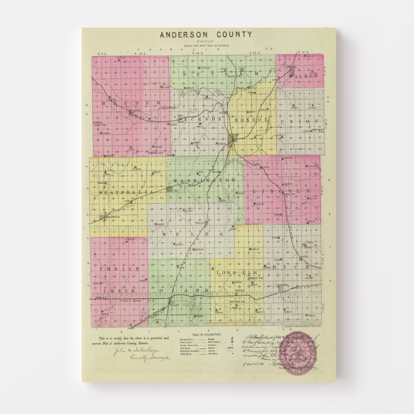 Vintage Map of Anderson County, Kansas, 1887