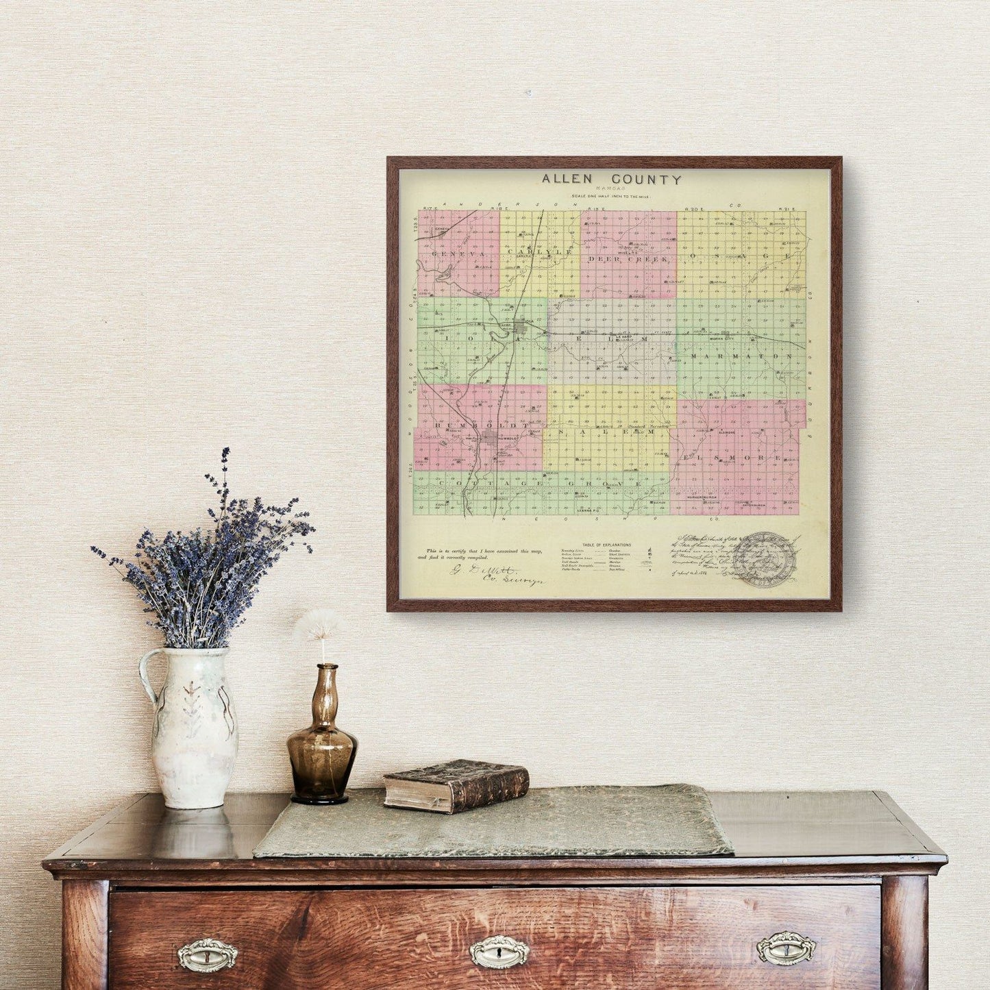 Vintage Map of Allen County, Kansas, 1887