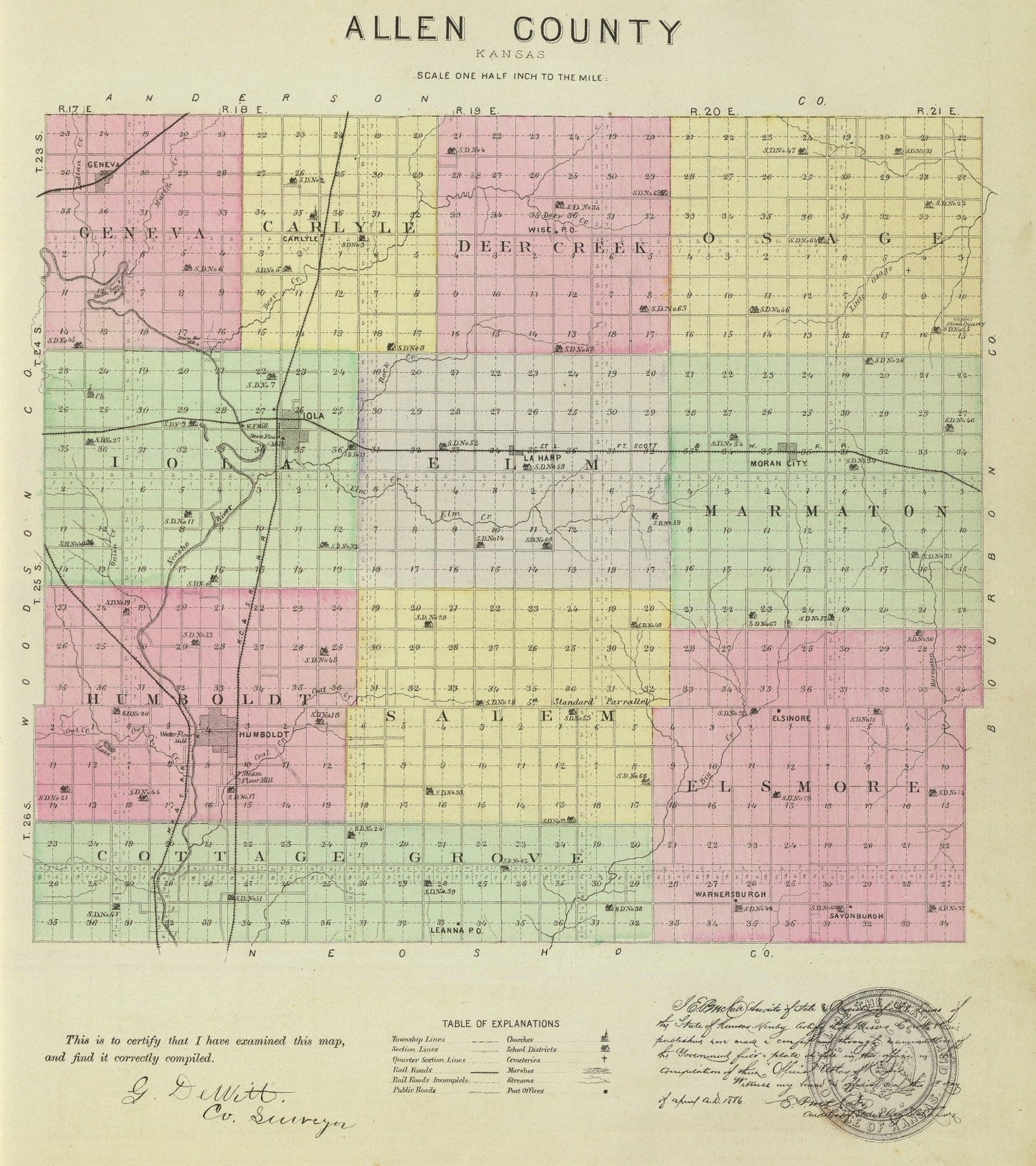 Vintage Map of Allen County, Kansas, 1887
