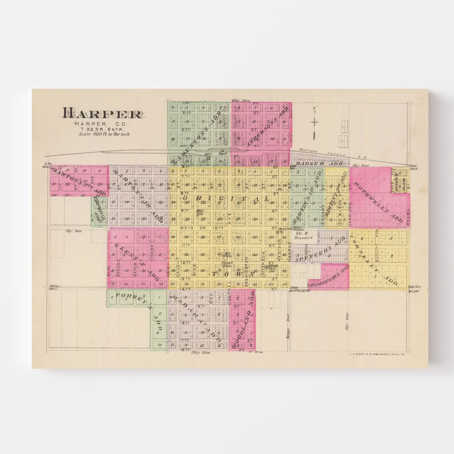 Vintage Map of Harper County, Kansas, 1887 II