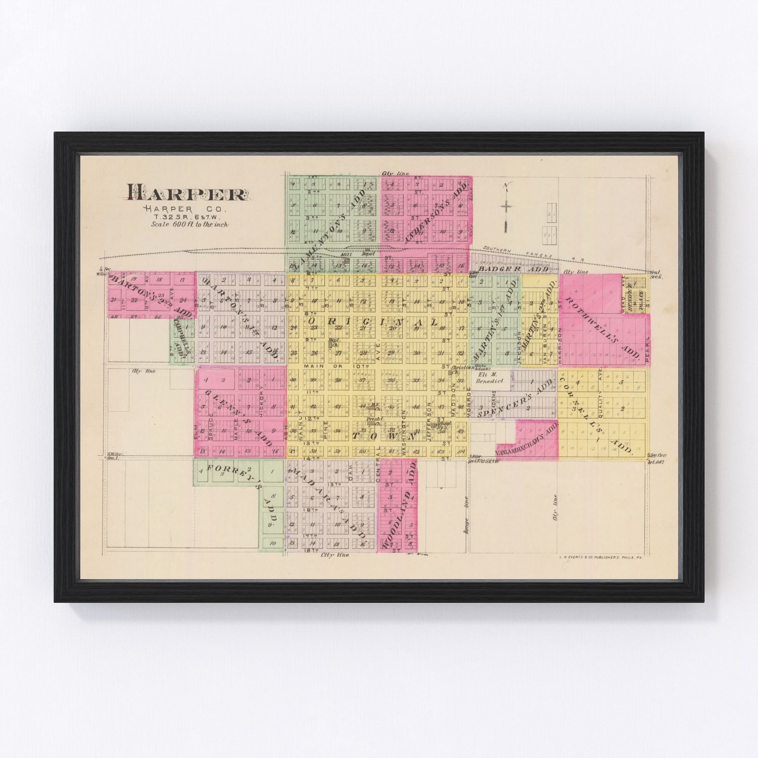 Vintage map of Harper County, Kansas, 1887