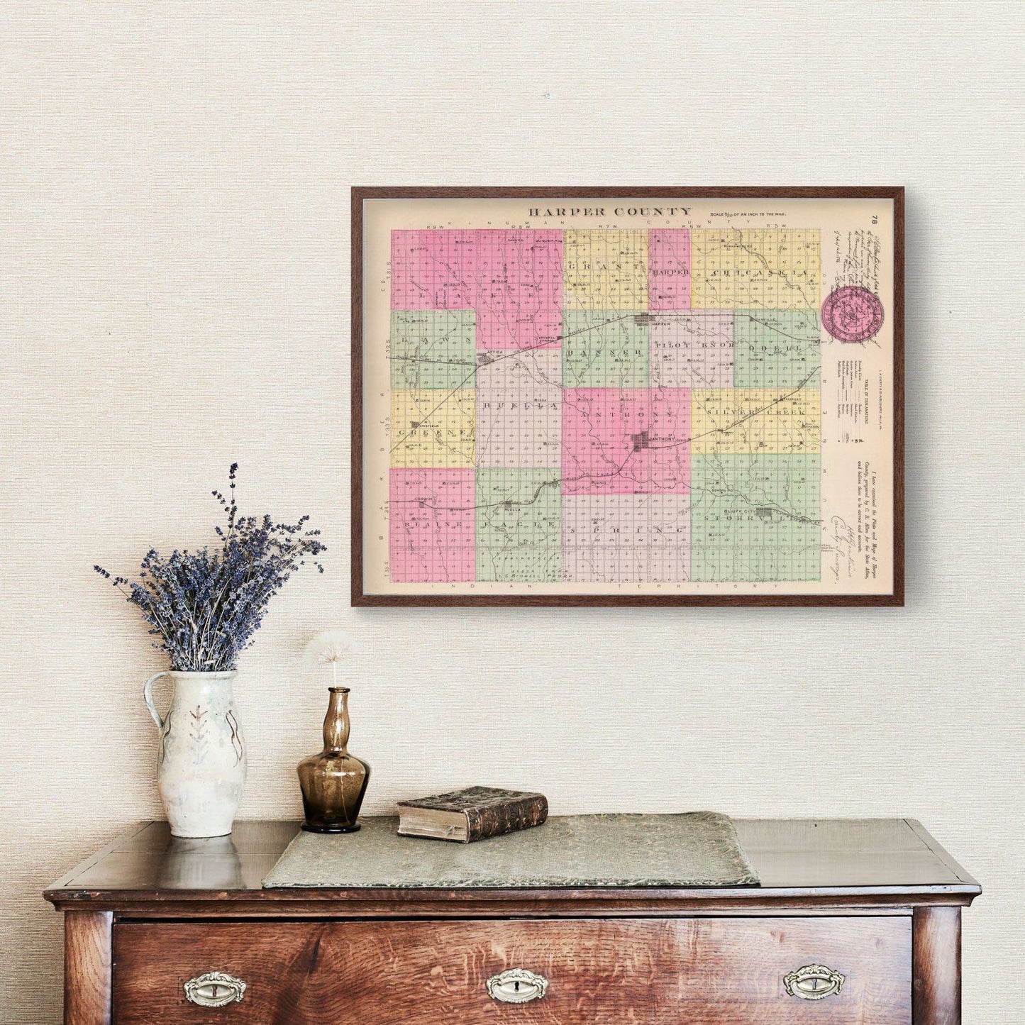 Vintage Map of Harper County, Kansas, 1887