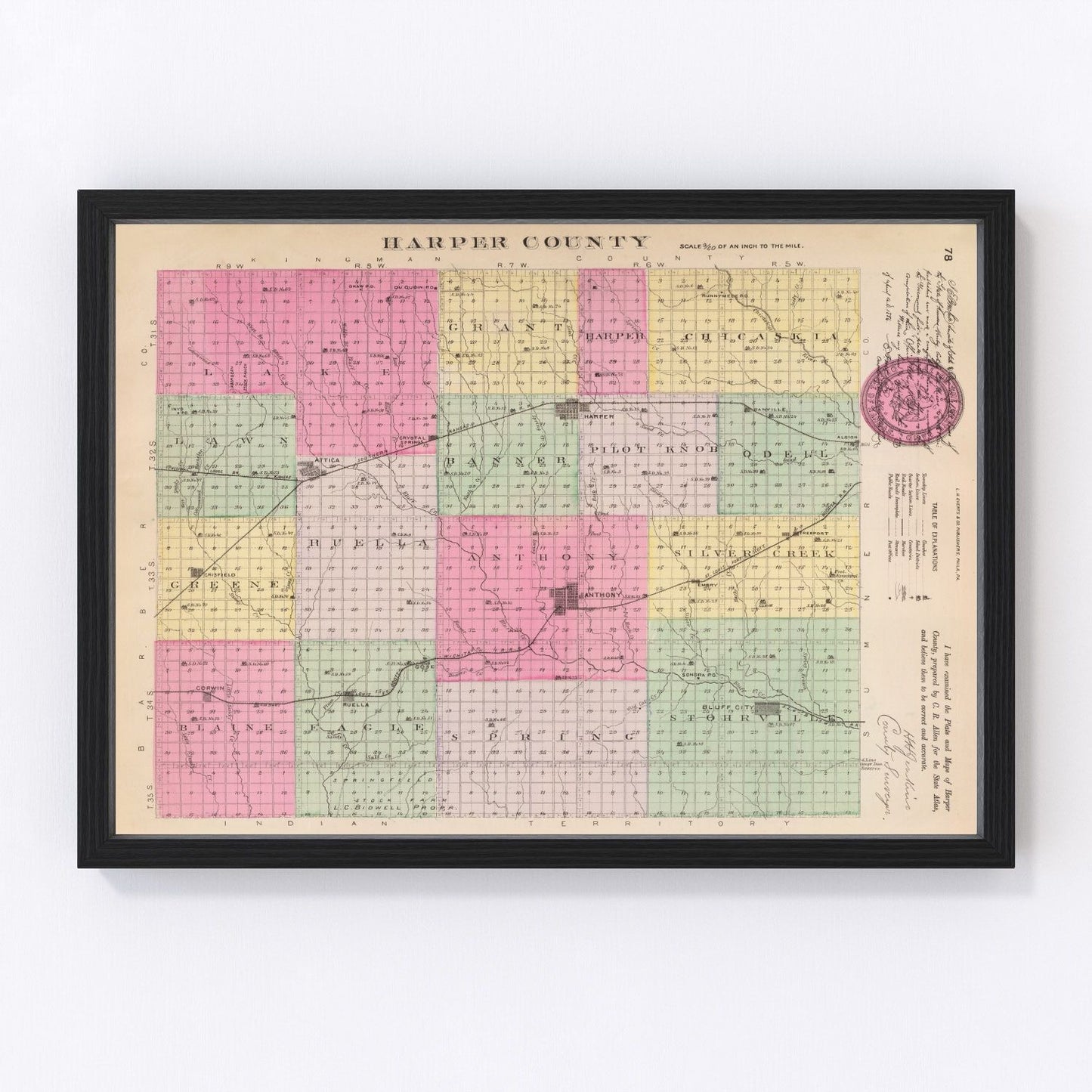 Vintage map of Harper County, Kansas, 1887