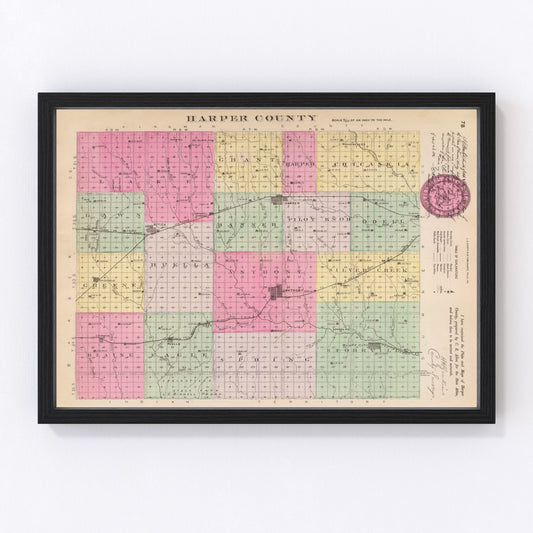 Vintage map of Harper County, Kansas, 1887