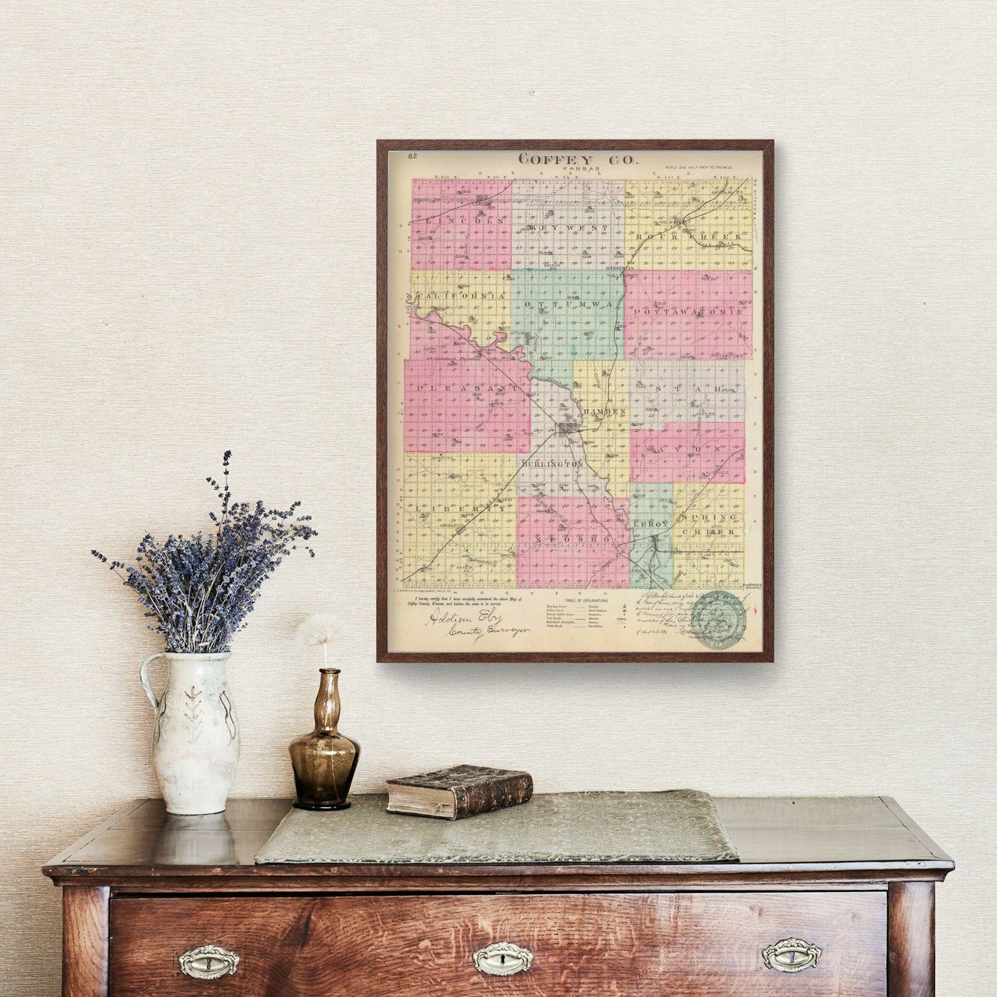 Vintage Map of Coffey County, Kansas, 1887