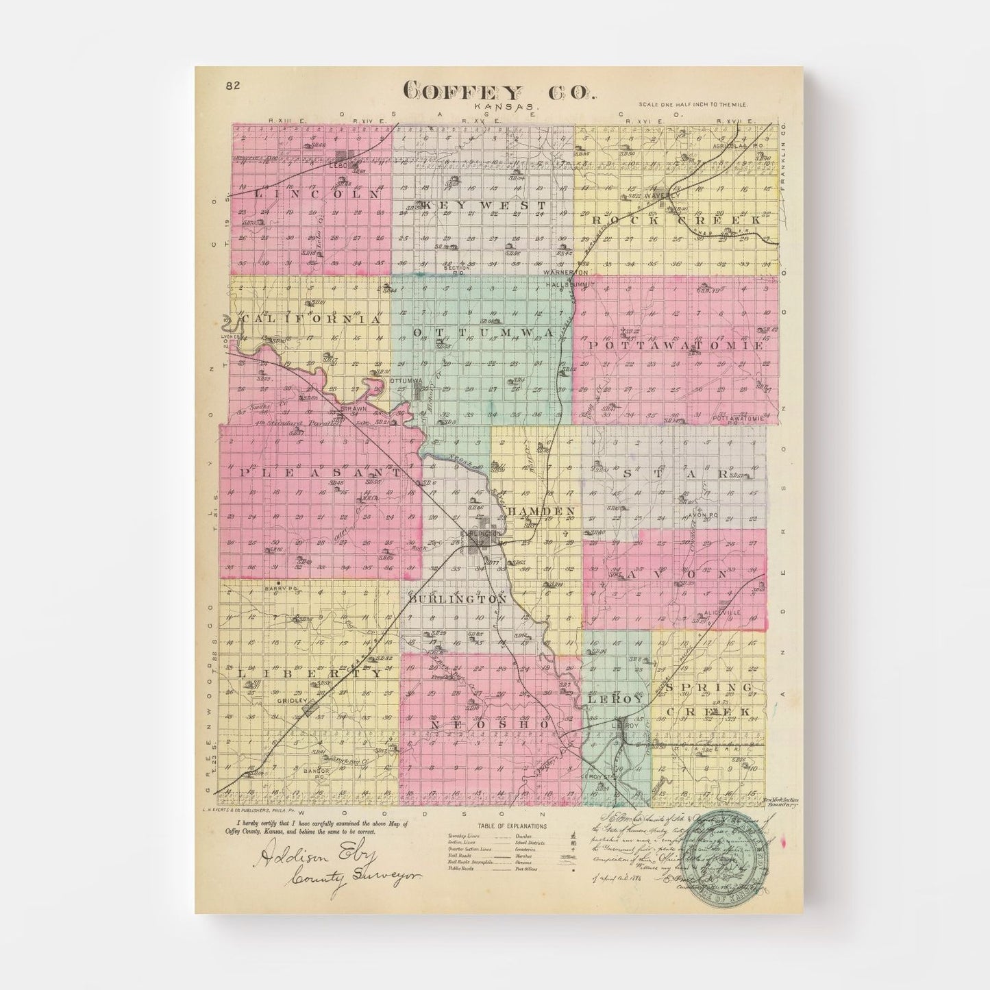 Vintage Map of Coffey County, Kansas, 1887
