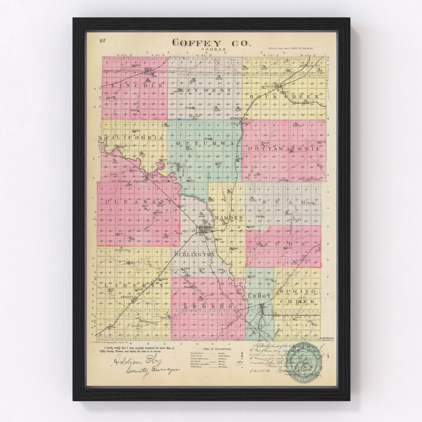 vintage map of Coffey County, Kansas, 1887