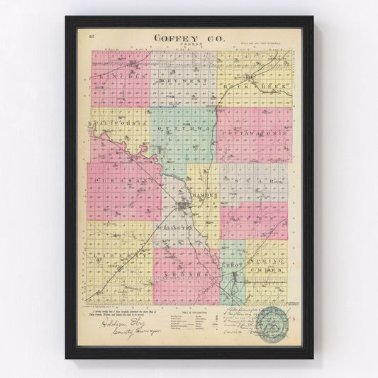 vintage map of Coffey County, Kansas, 1887