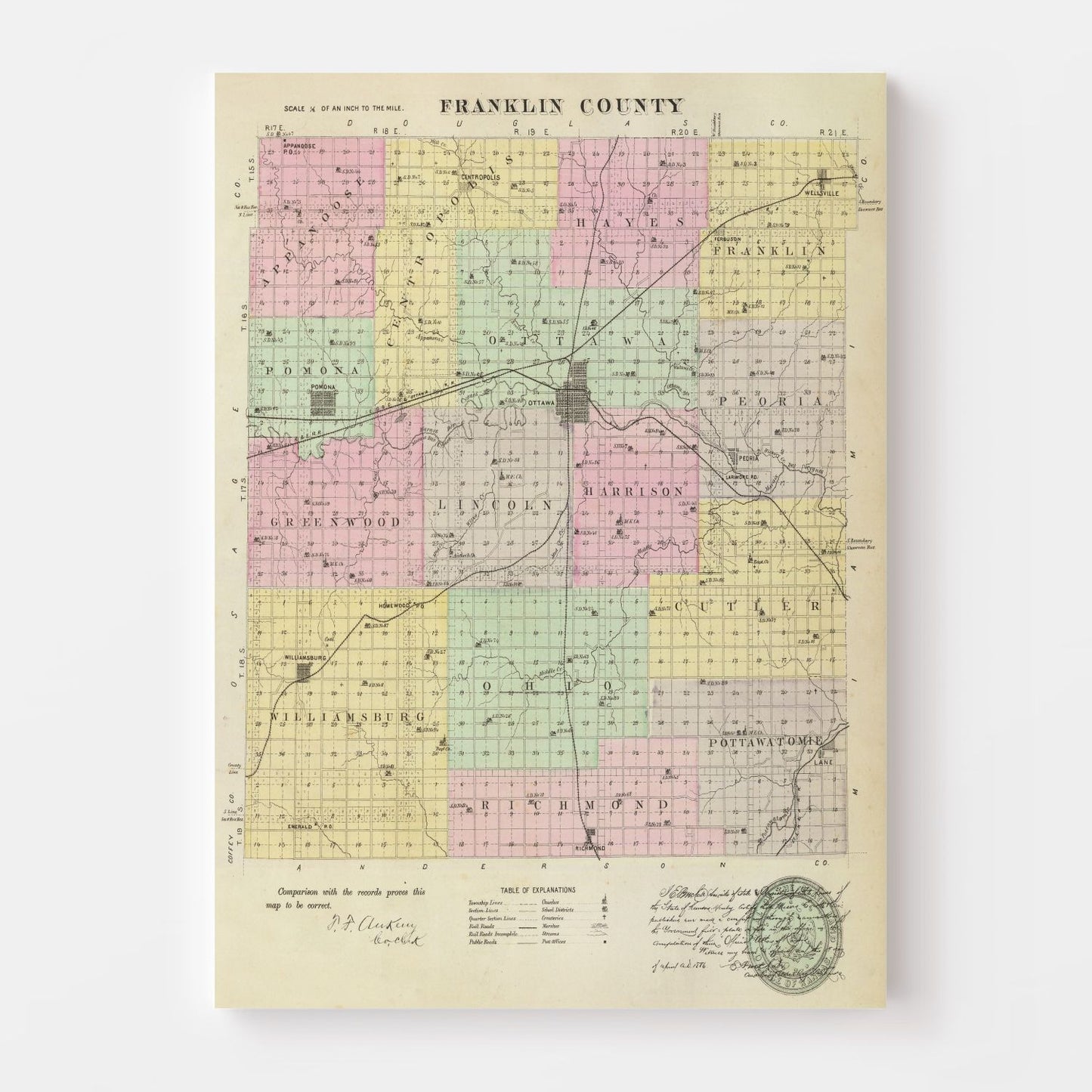 Vintage Map of Franklin County, Kansas, 1887