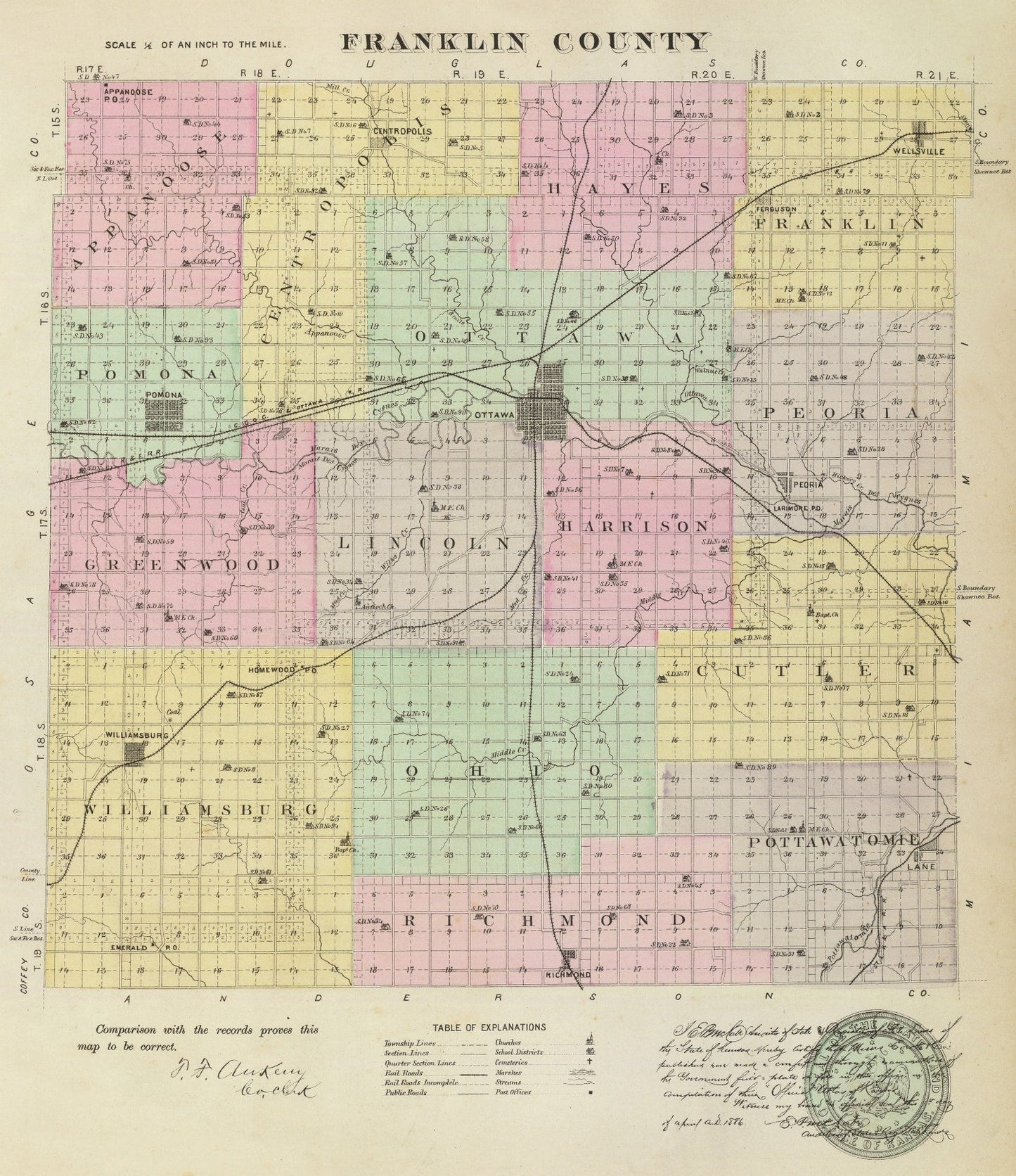 Vintage Map of Franklin County, Kansas, 1887