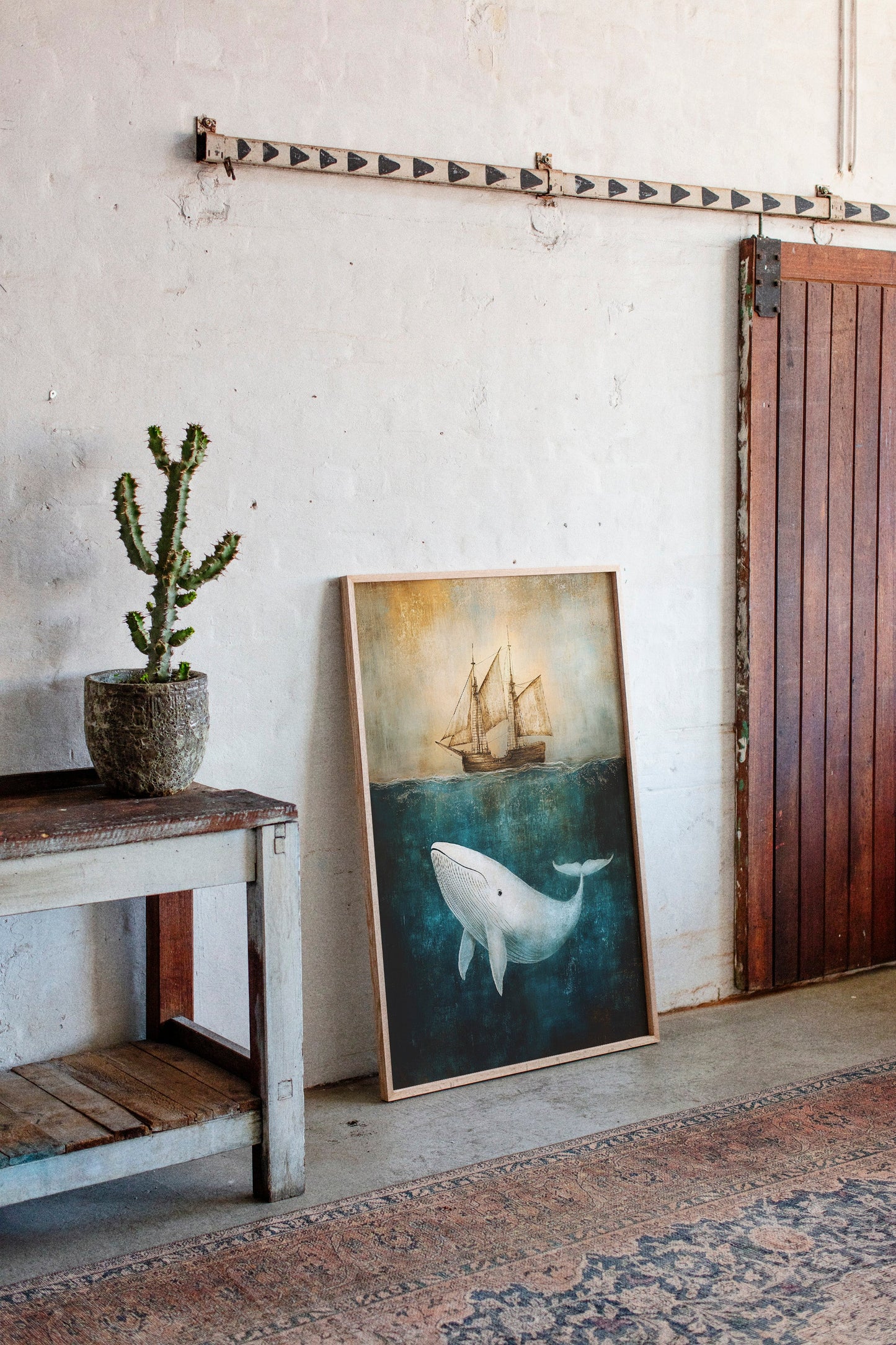 Whale Beneath the Tall Ship - Vintage Seascape Art