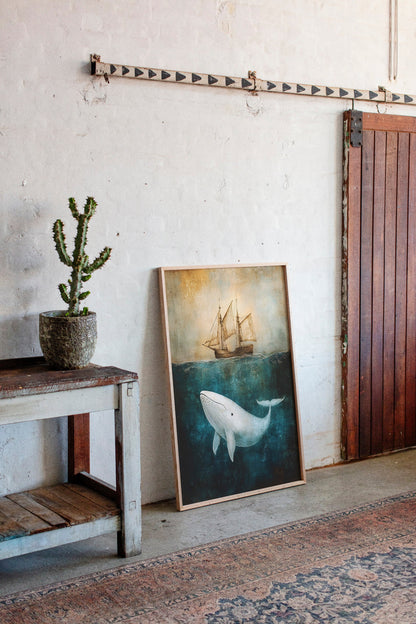 Whale Beneath the Tall Ship - Vintage Seascape Art