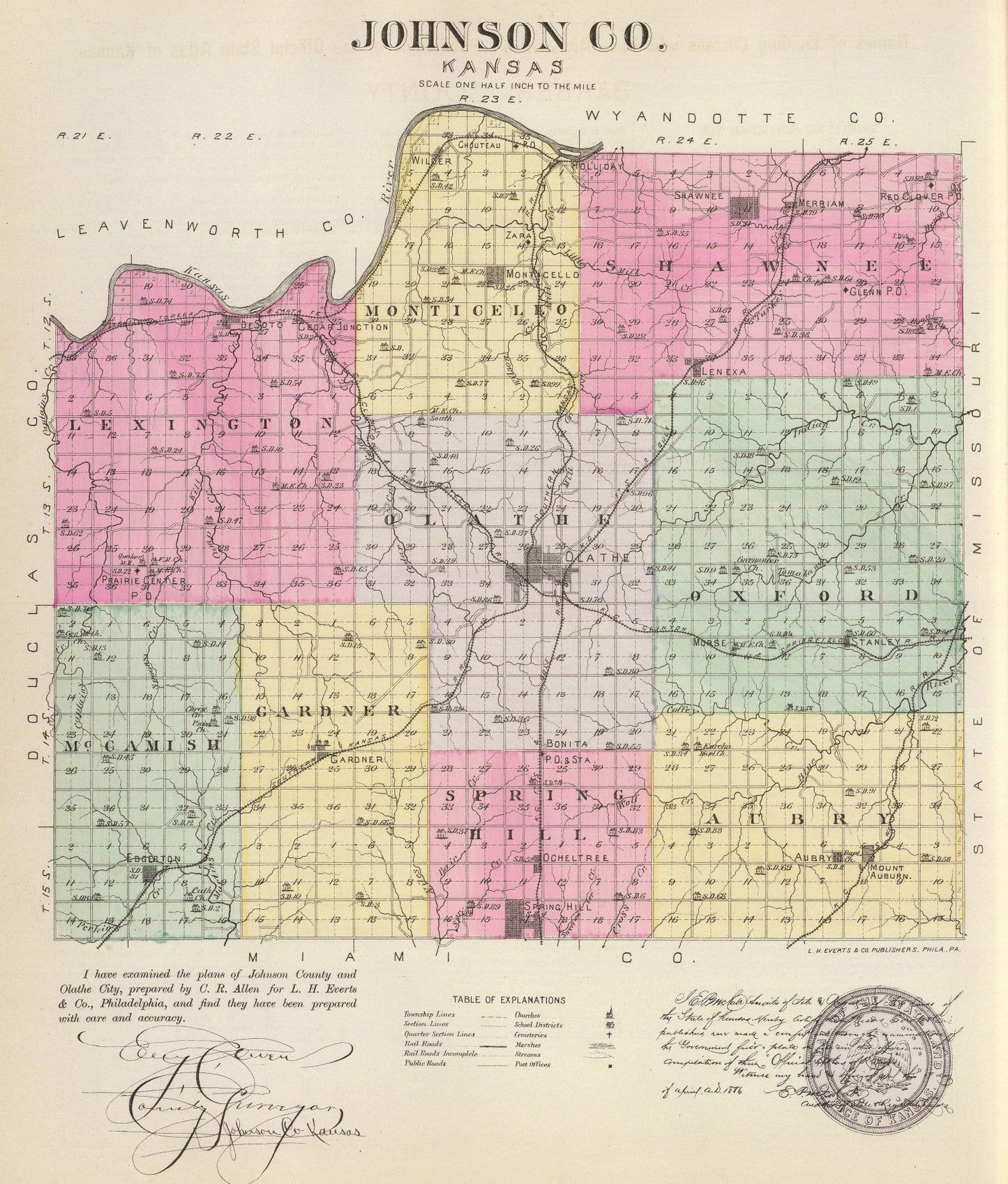 Vintage Map of Johnson County, Kansas, 1887