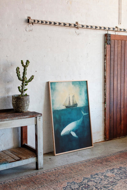 Deep Blue Silence and the Whale - Nautical Seascape Art