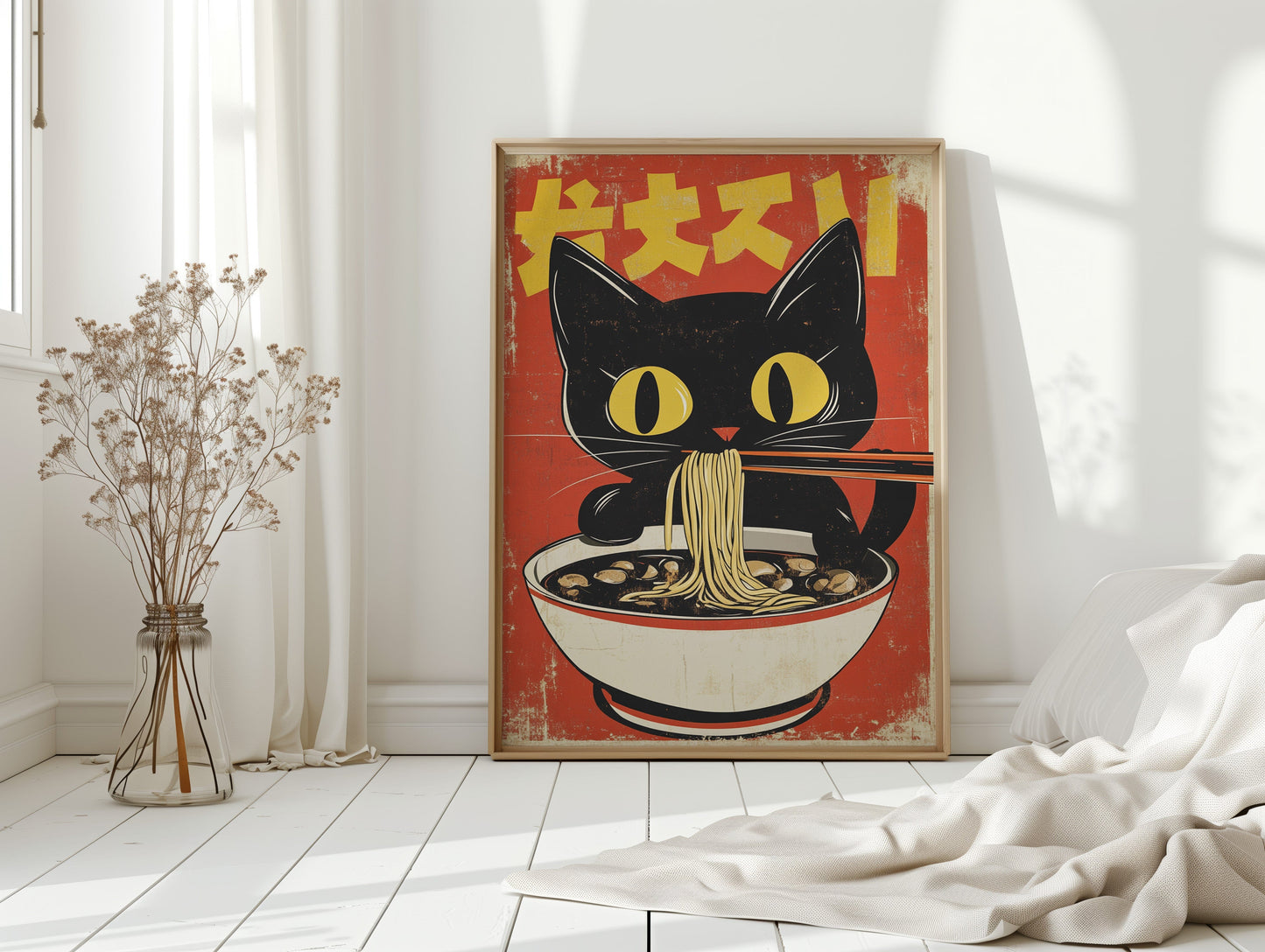 Retro Ramen Cat Japanese-Inspired Wall Art Print