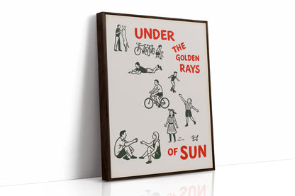 Golden Rays of Joy Retro Bike and Dog Wall Art