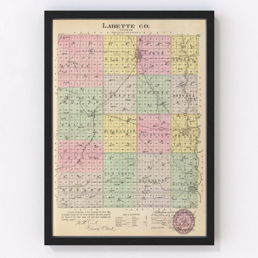 vintage map of Labette County, Kansas, 1887