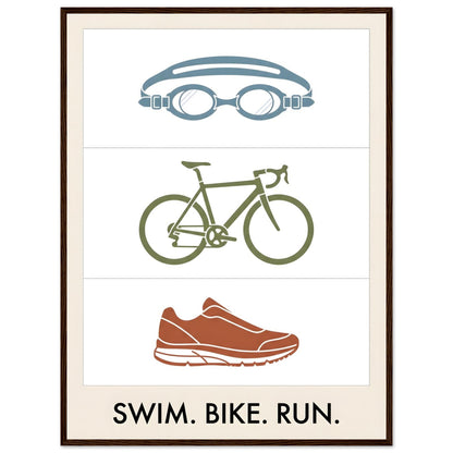 Swim Bike Run Poster: Minimalist Triathlon Icons Wall Art - 20x25 cm / 8x10″ - White frame / Ready-to-hang - Sparkycare