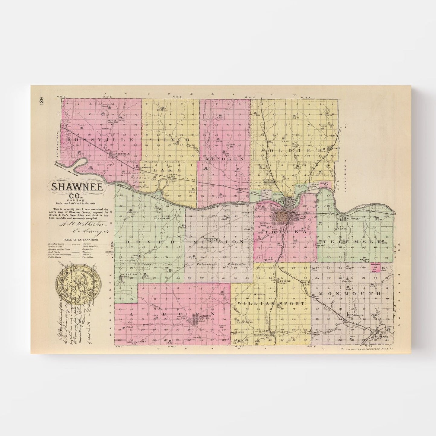 Vintage Map of Shawnee County, Kansas, 1887