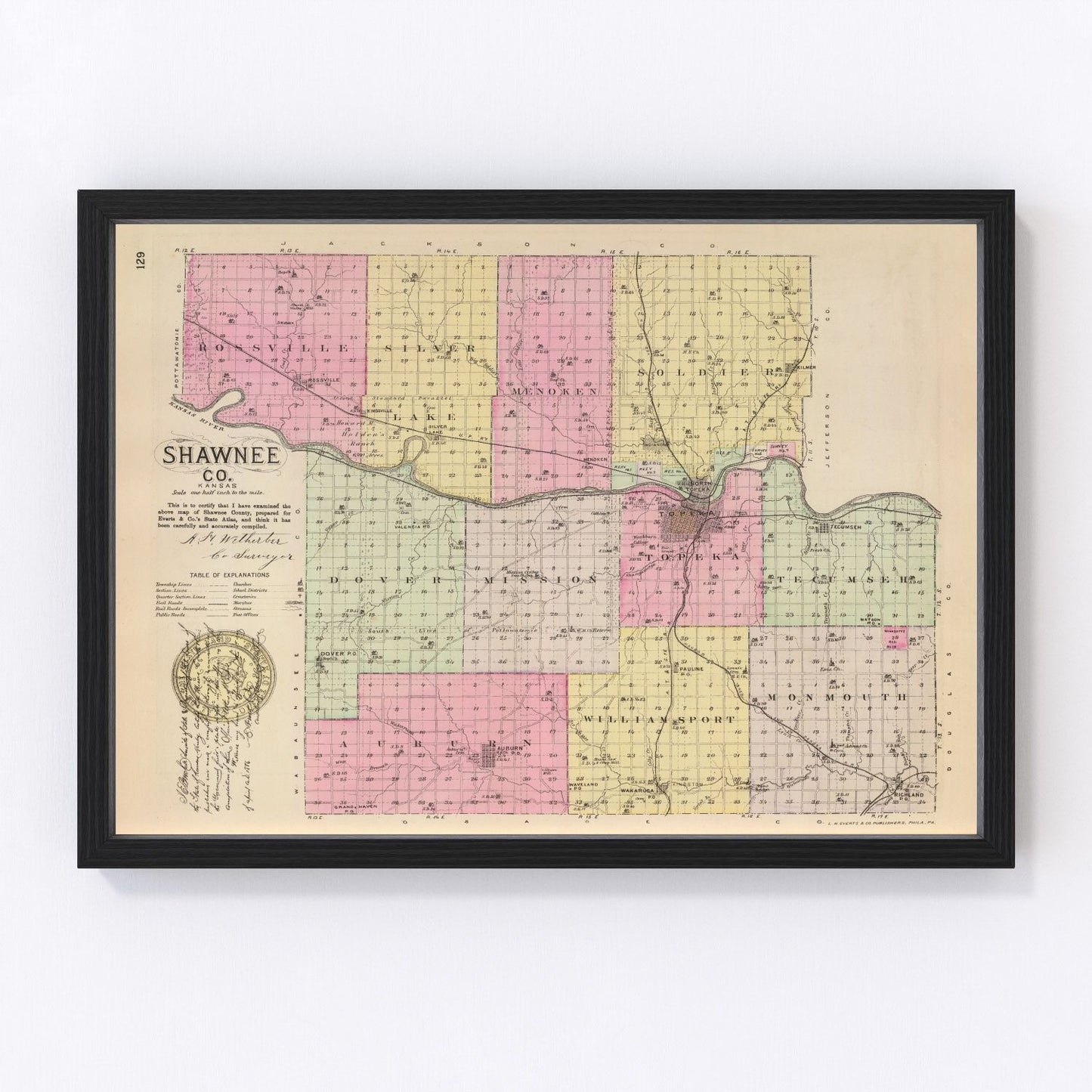 Vintage map of Shawnee County, Kansas, 1887