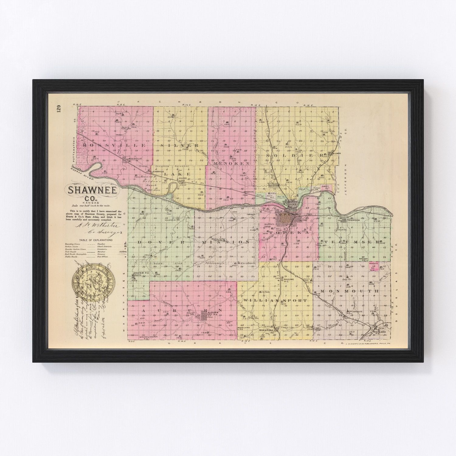 Vintage map of Shawnee County, Kansas, 1887