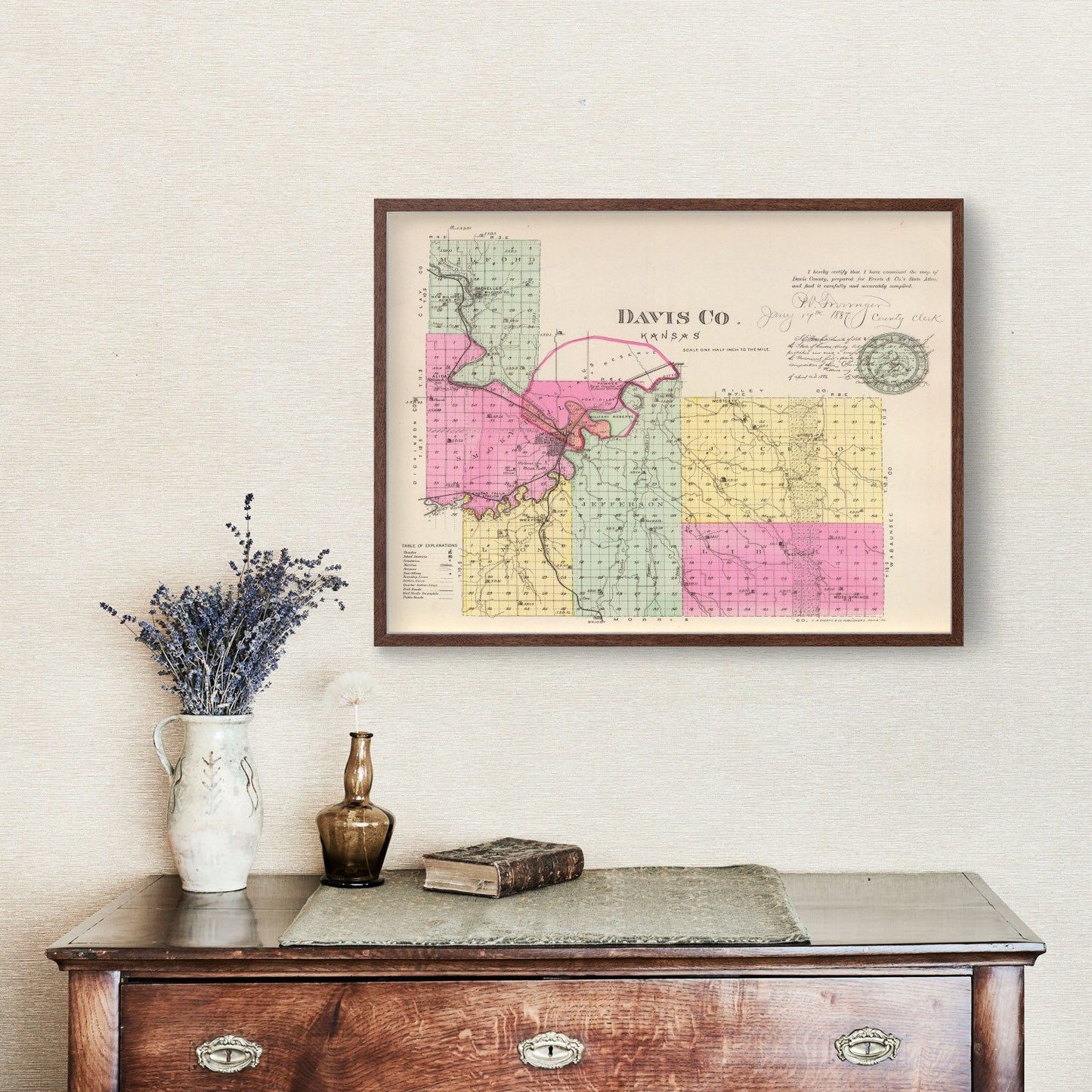 Vintage Map of Davis County, Kansas, 1887