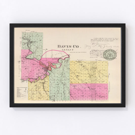 Vintage map of Davis County, Kansas, 1887