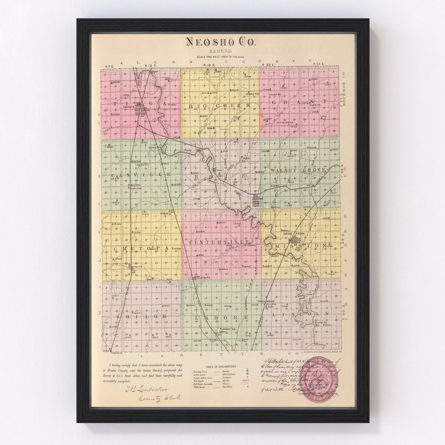 Vintage map of Neosho County, Kansas, 1887
