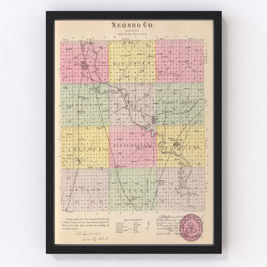 Vintage map of Neosho County, Kansas, 1887